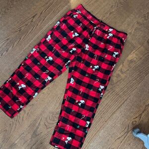 Men’s Red & Black Buffalo Plaid Pajama Pants with Snoopy Print